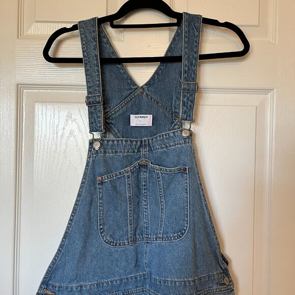 Share Old Navy XL Denim Overall Romper Shorts Y2K 90s Bib Carpenter 100% Cotton - Picture 2 of 11